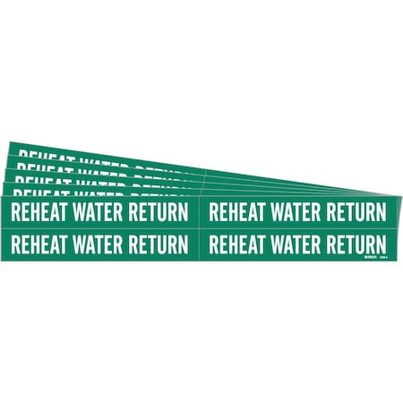 Brady REHEAT WATER RETURN Pipe Marker Style 4 White on Green 4 per Card, 5 PK 7428-4-PK